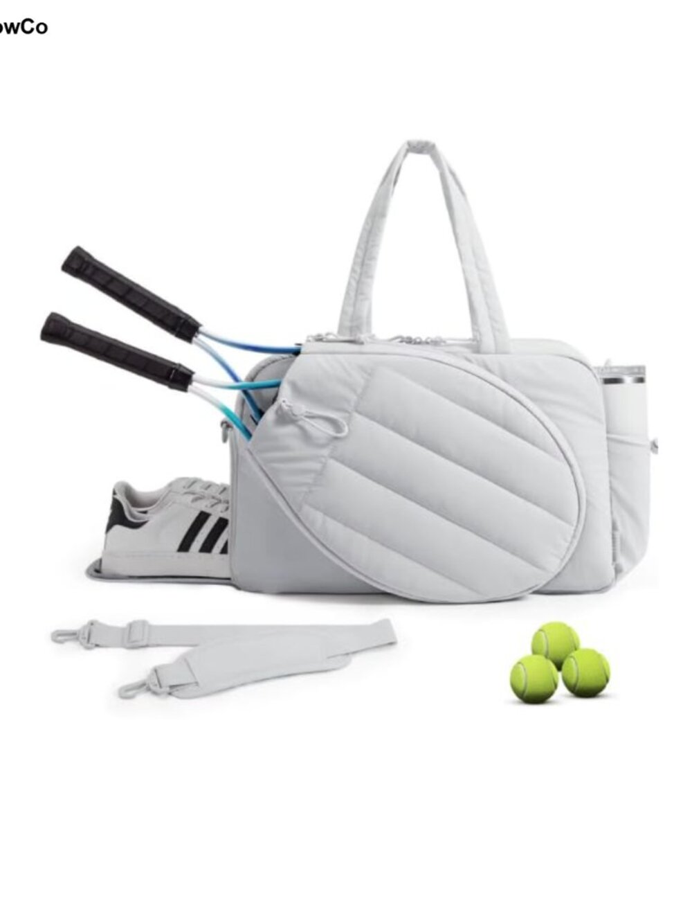 Quilted Pickleball Tennis Racket Bag - 2 Rackets, Shoe Compartment, Gym Travel